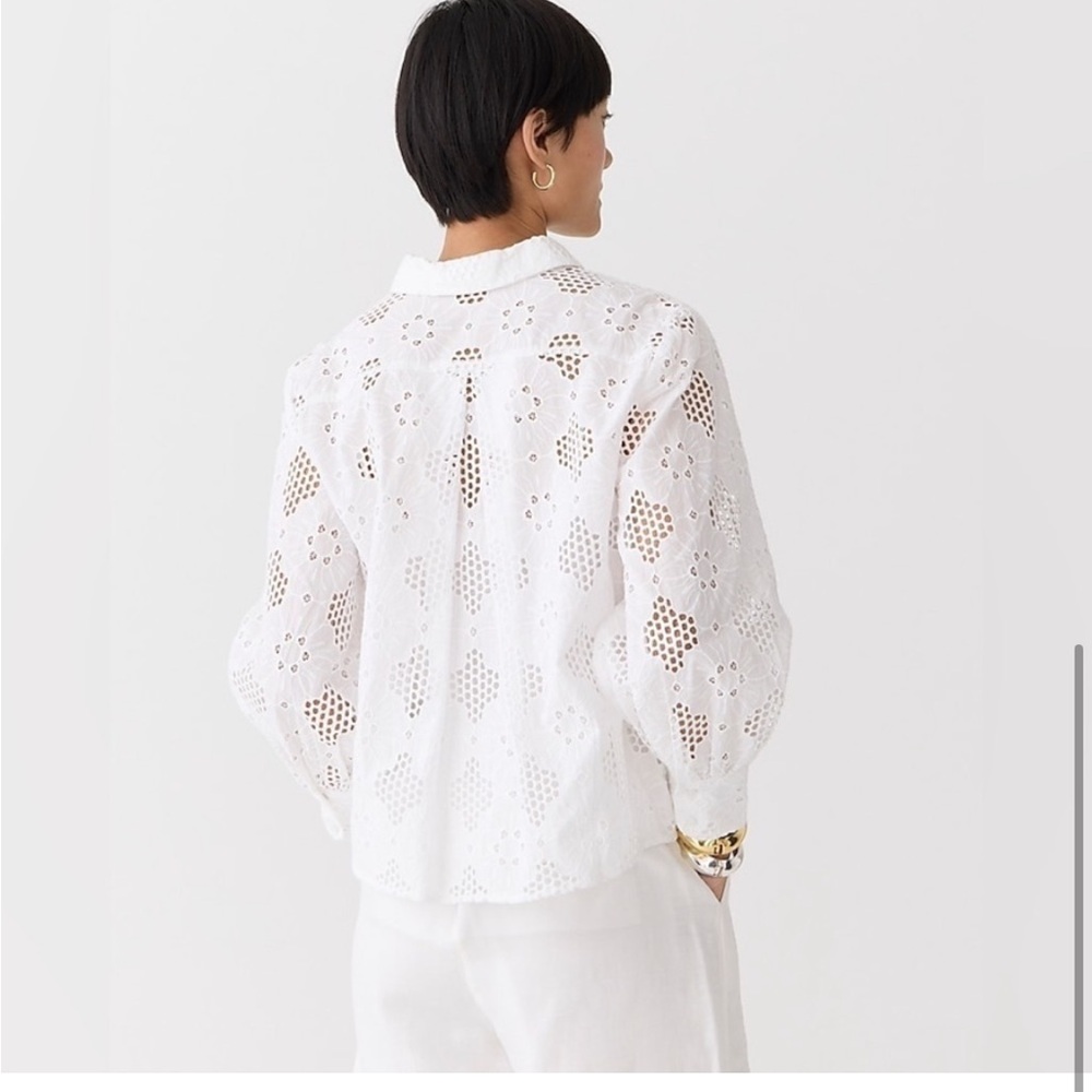 NWT J.Crew Long-sleeve popover top in eyelet - Picture 3 of 4